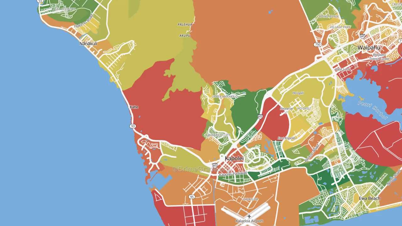 Kapolei, HI Map of Vehicle Theft Rates