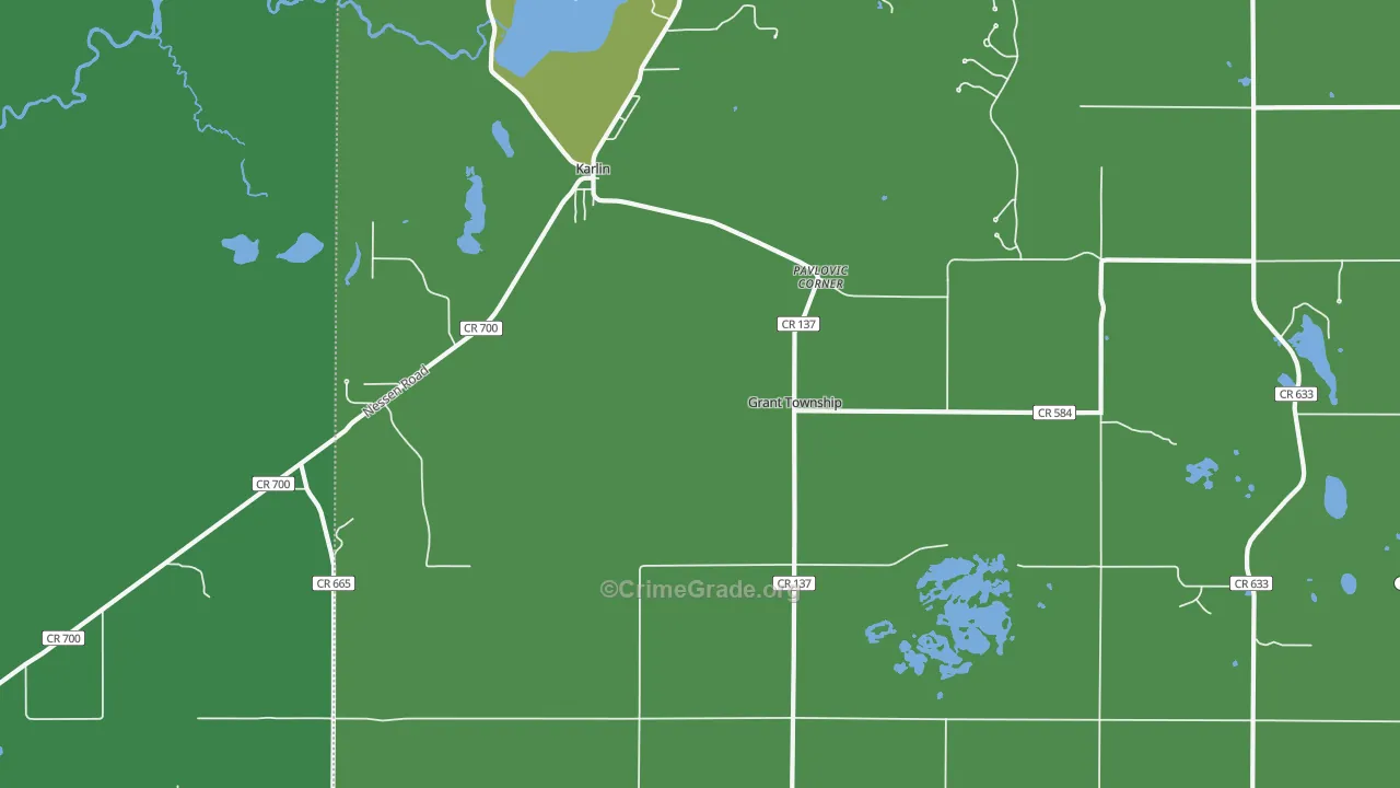 Karlin, MI Map of Vehicle Theft Rates