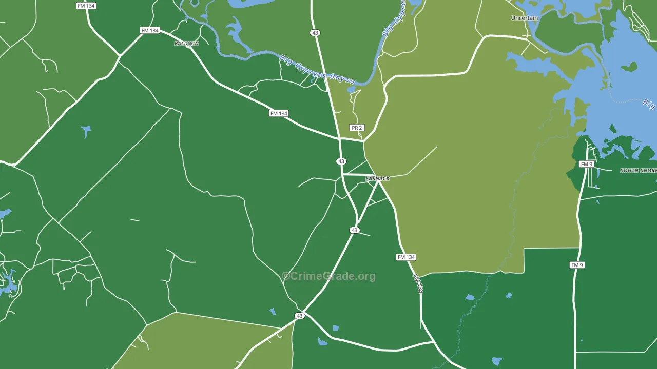 Karnack, TX Map of Vehicle Theft Rates