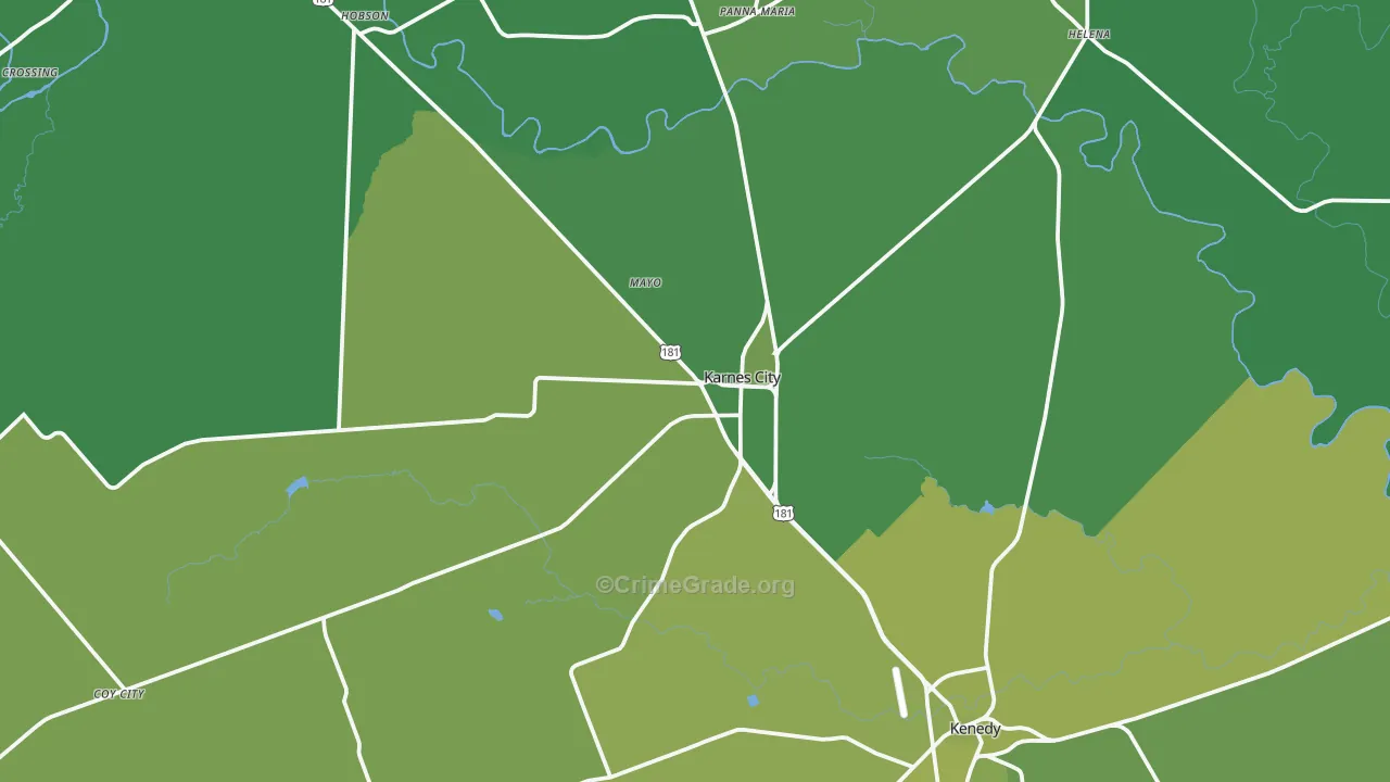 Karnes City, TX Map of Vehicle Theft Rates