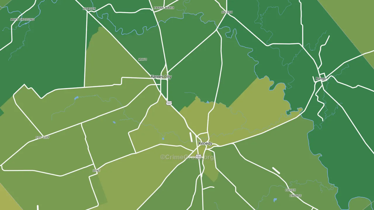 Karnes County, TX Map of Vehicle Theft Rates