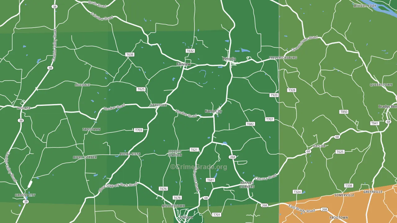 Karns City, PA Map of Vehicle Theft Rates