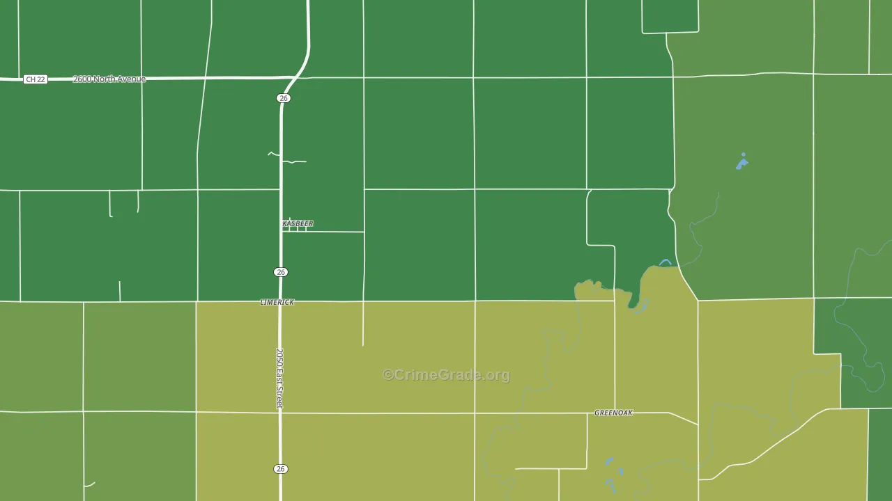 Kasbeer, IL Map of Vehicle Theft Rates
