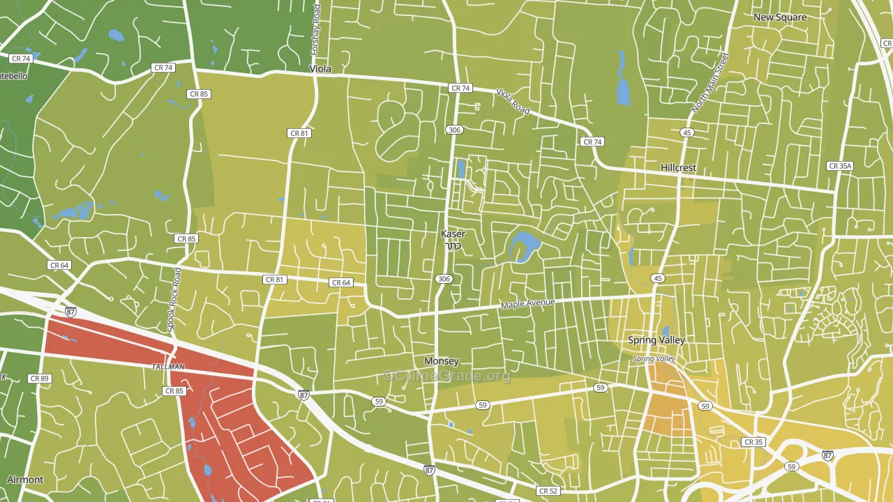 Kaser, NY Map of Vehicle Theft Rates