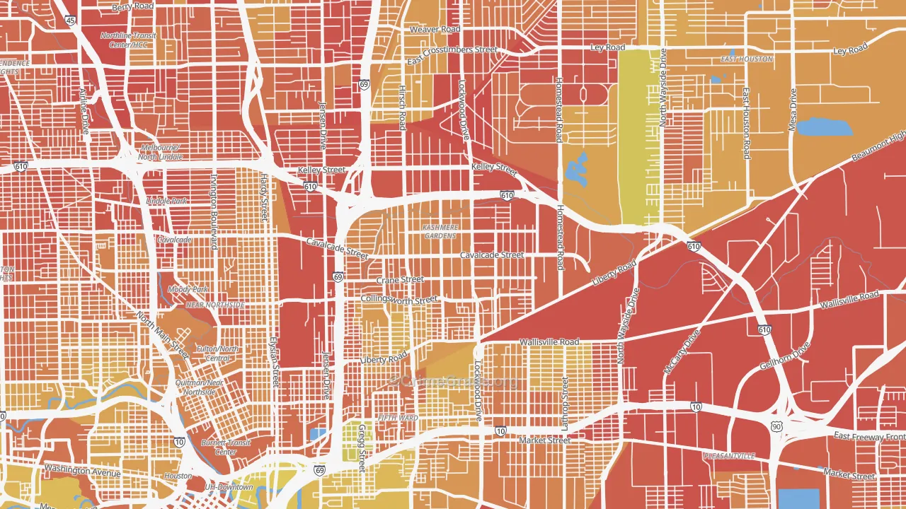 Kashmere Gardens, Houston, TX Map of Vehicle Theft Rates