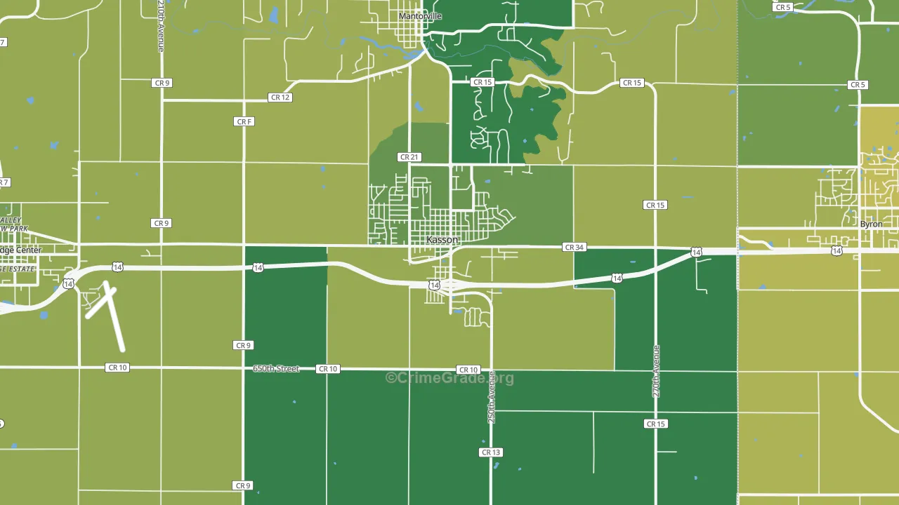 Kasson, MN Map of Vehicle Theft Rates