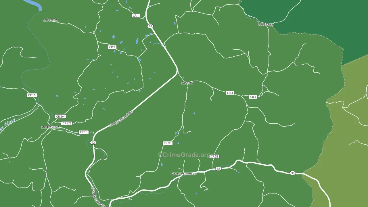 Kasson, WV Map of Vehicle Theft Rates
