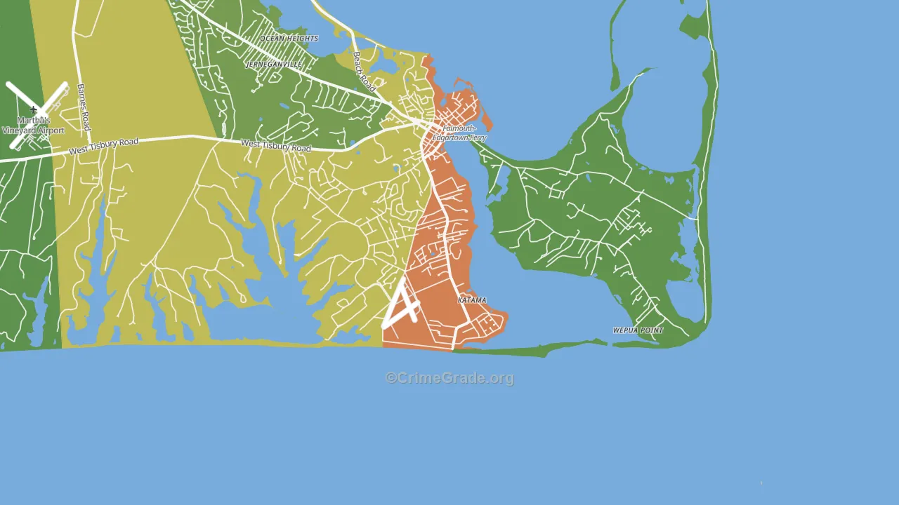 Katama, MA Map of Vehicle Theft Rates