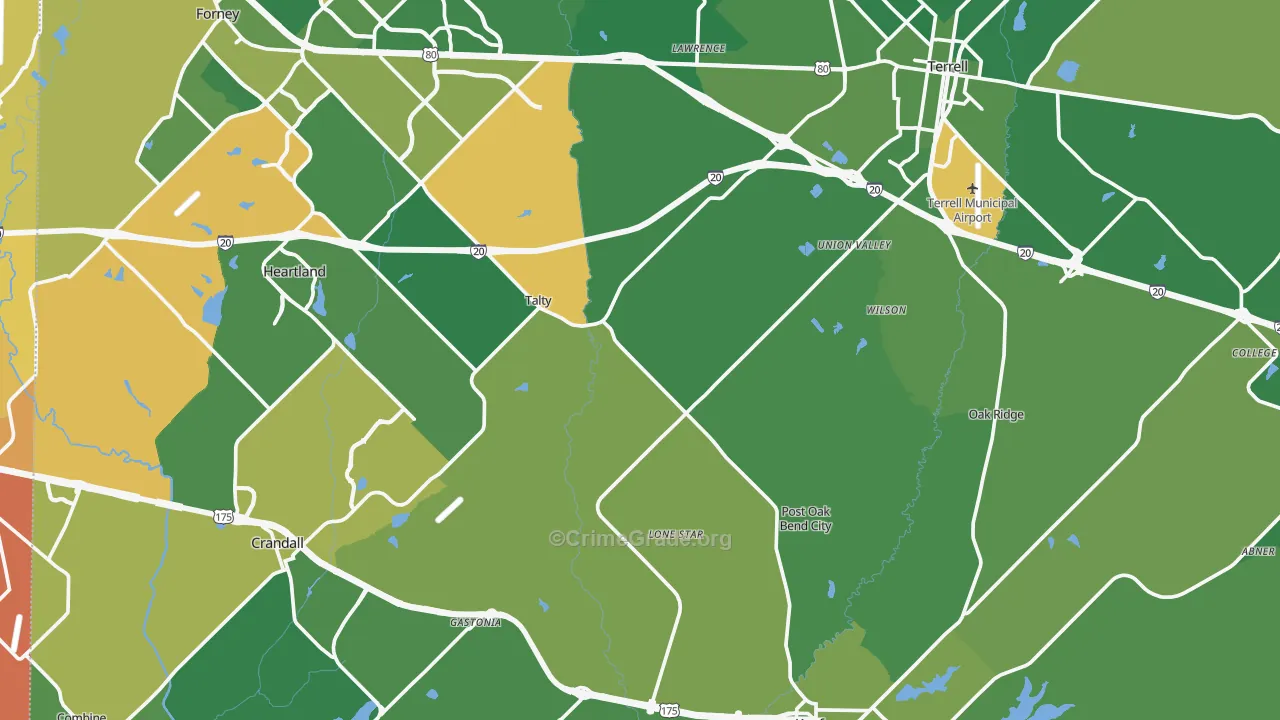 Kaufman County, TX Map of Vehicle Theft Rates