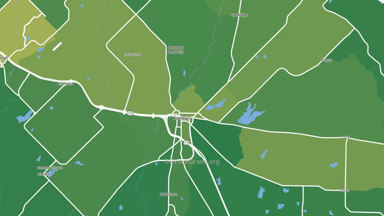 Kaufman, TX Map of Vehicle Theft Rates