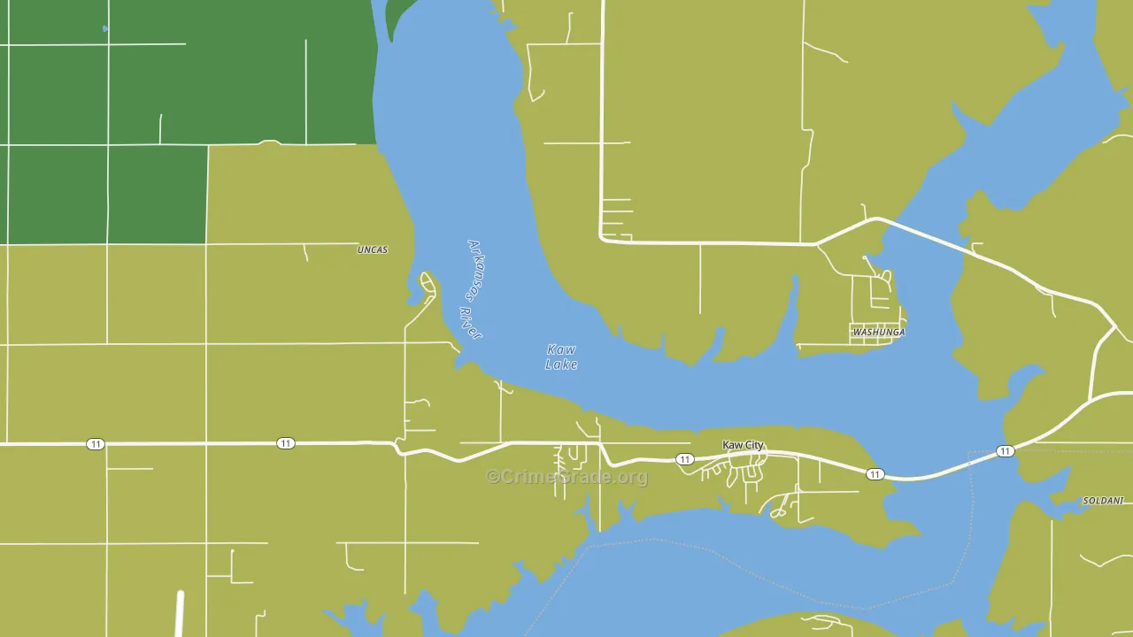 Kaw City, OK Map of Vehicle Theft Rates