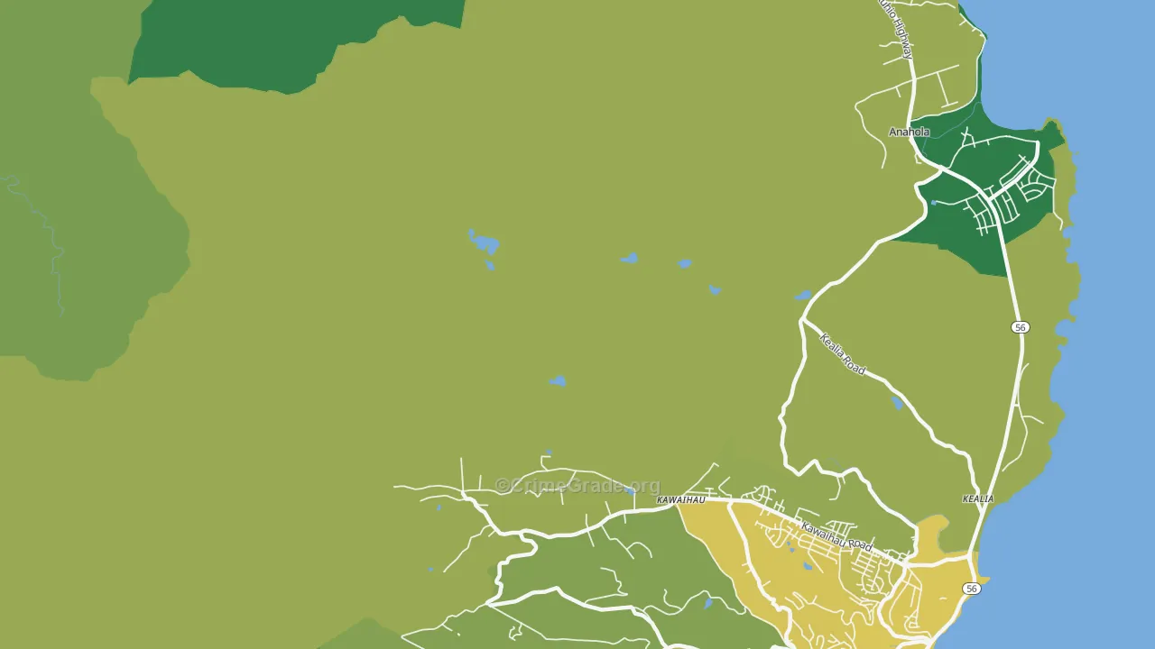 Kawaihau, HI Map of Vehicle Theft Rates
