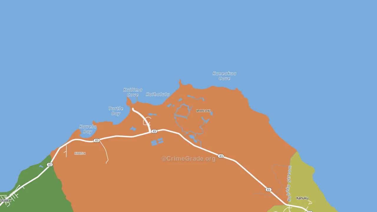 Kawela, HI Map of Vehicle Theft Rates