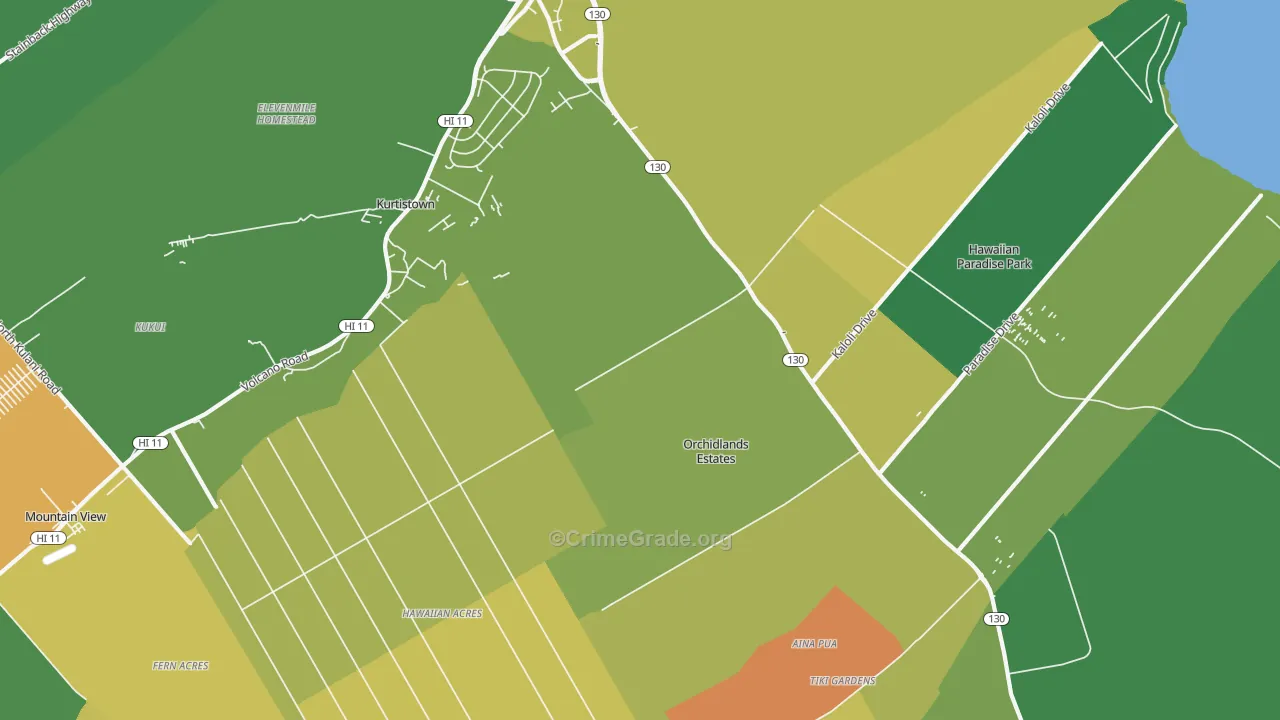 Keaau, HI Map of Vehicle Theft Rates
