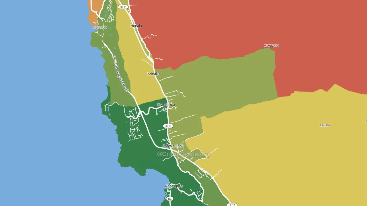 Kealakekua, HI Map of Vehicle Theft Rates