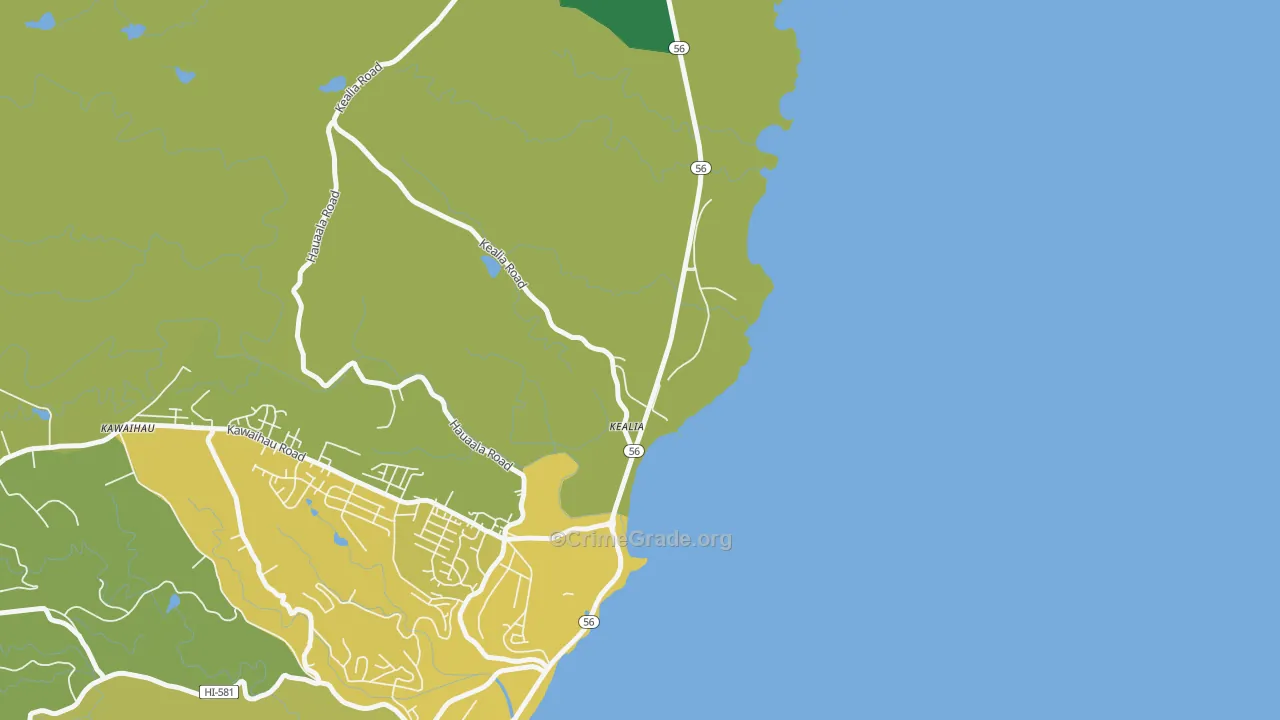 Kealia, HI Map of Vehicle Theft Rates