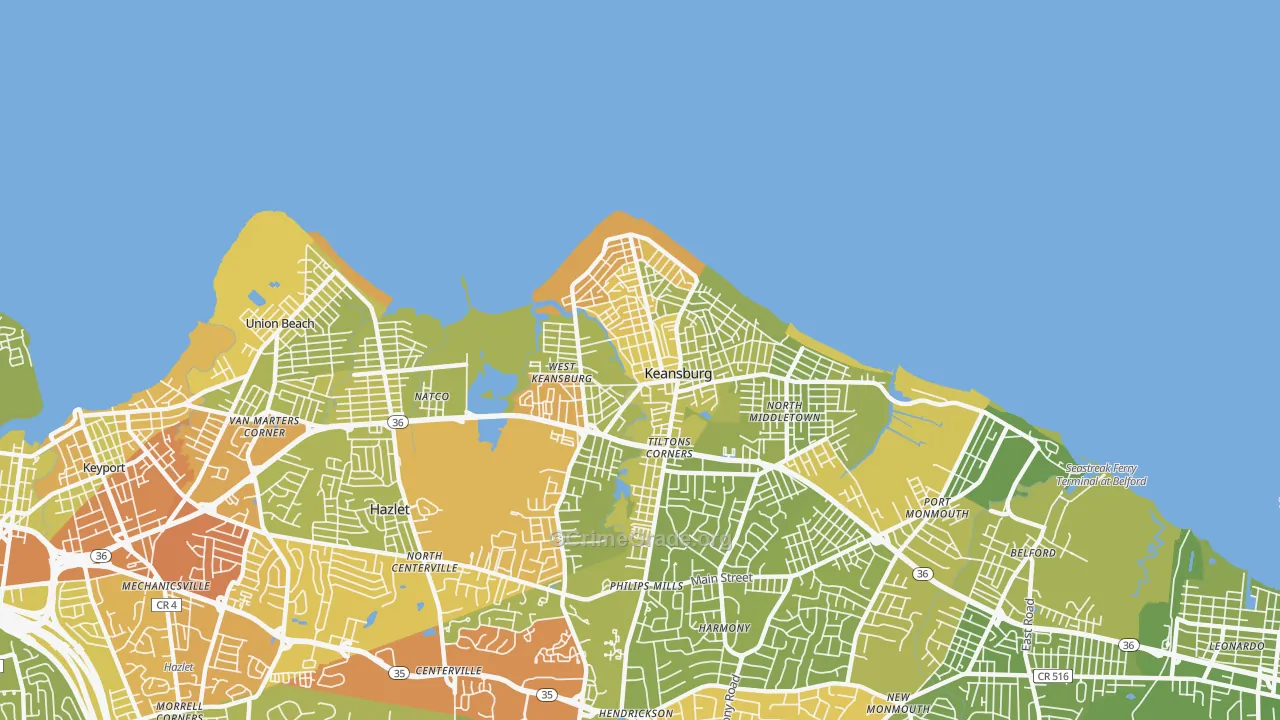 Keansburg, NJ Map of Vehicle Theft Rates
