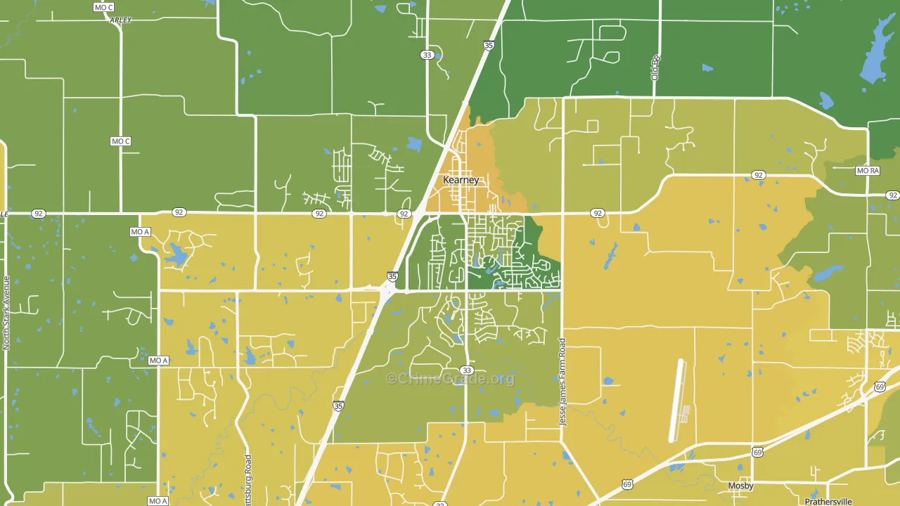 Kearney, MO Map of Vehicle Theft Rates