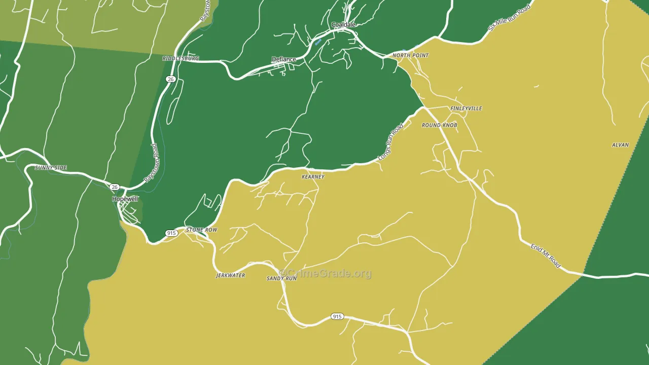 Kearney, PA Map of Vehicle Theft Rates