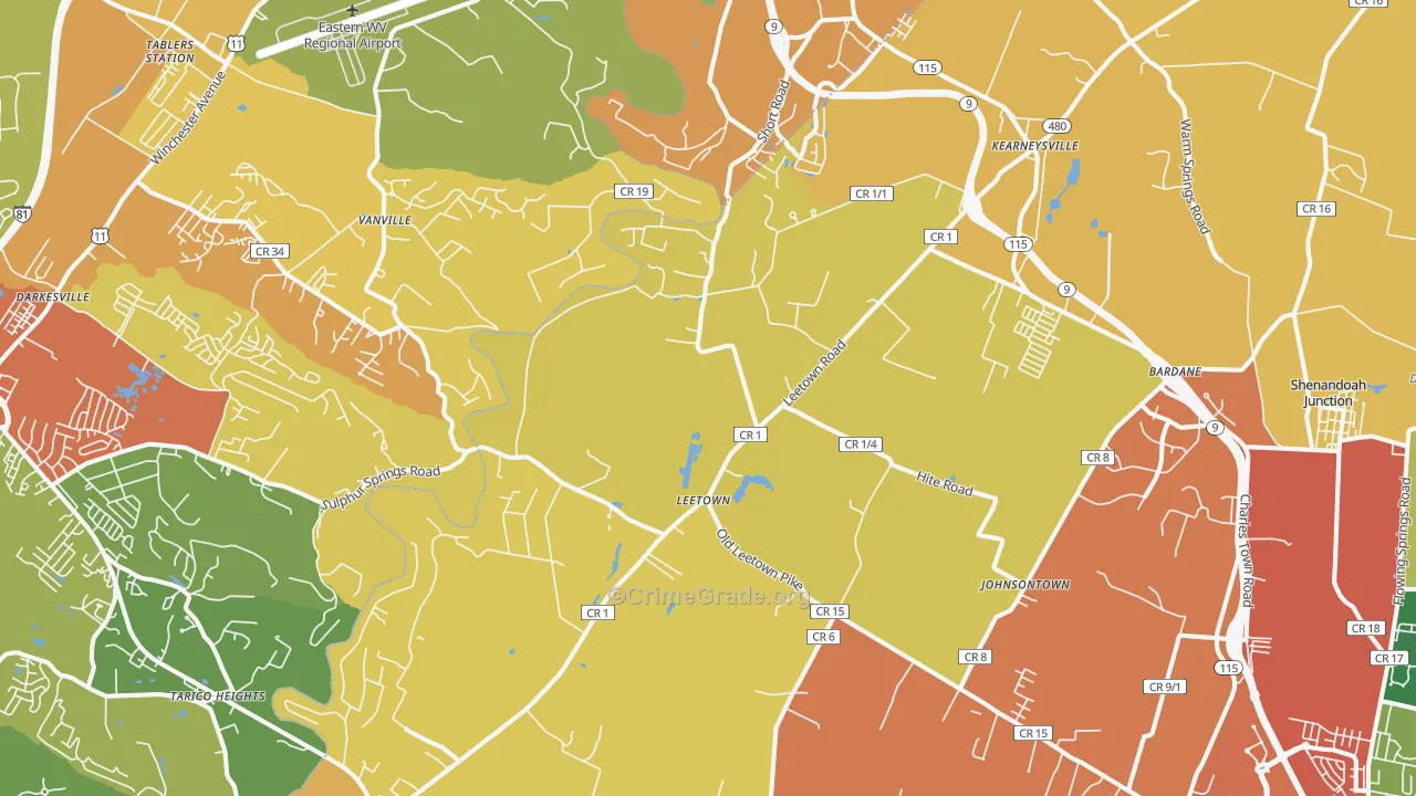Kearneysville, WV Map of Vehicle Theft Rates