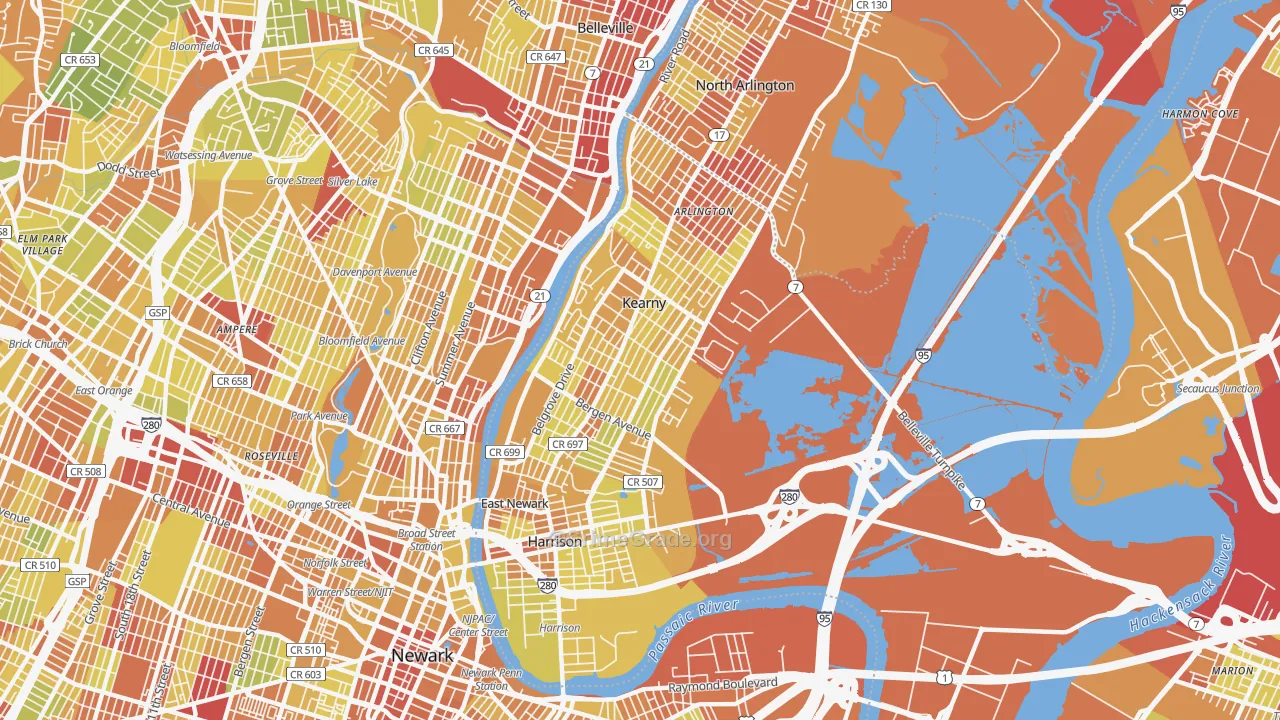 Kearny, NJ Map of Vehicle Theft Rates