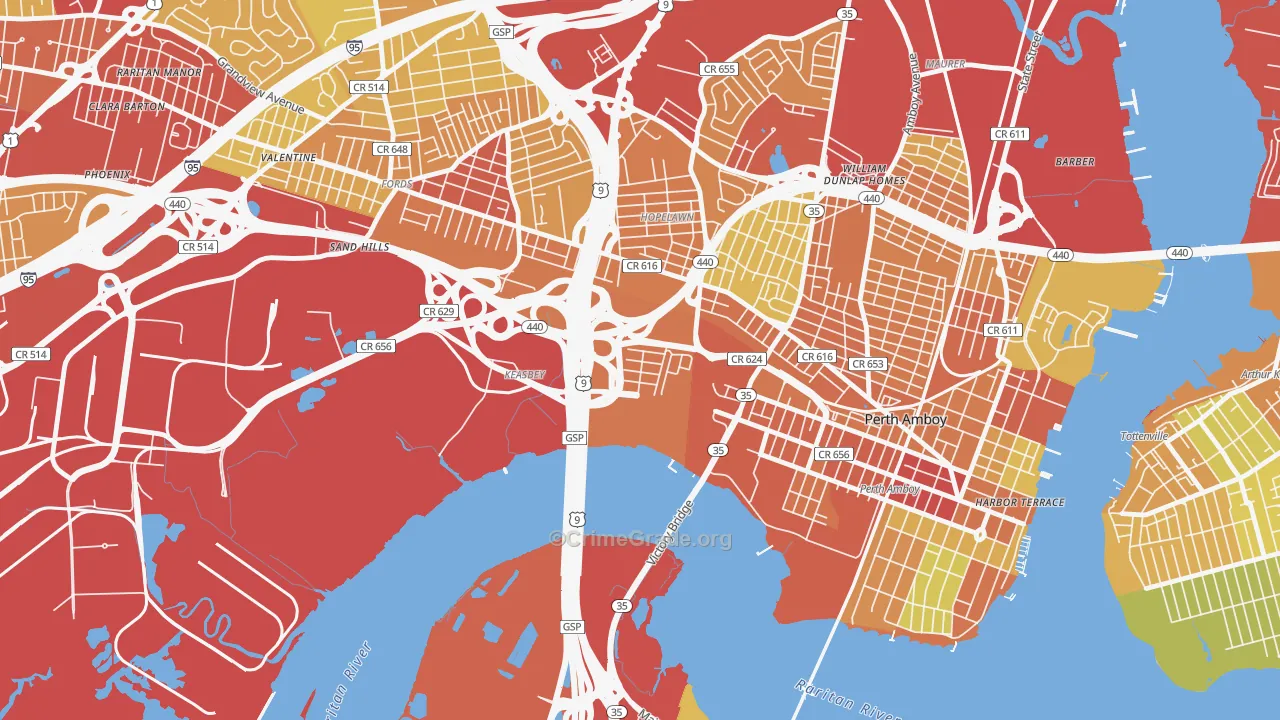 Keasbey, NJ Map of Vehicle Theft Rates