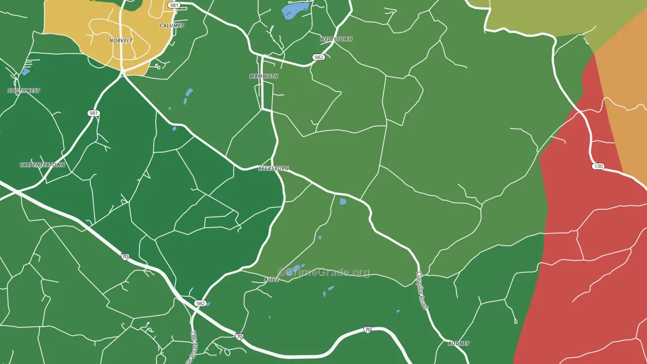 Kecksburg, PA Map of Vehicle Theft Rates