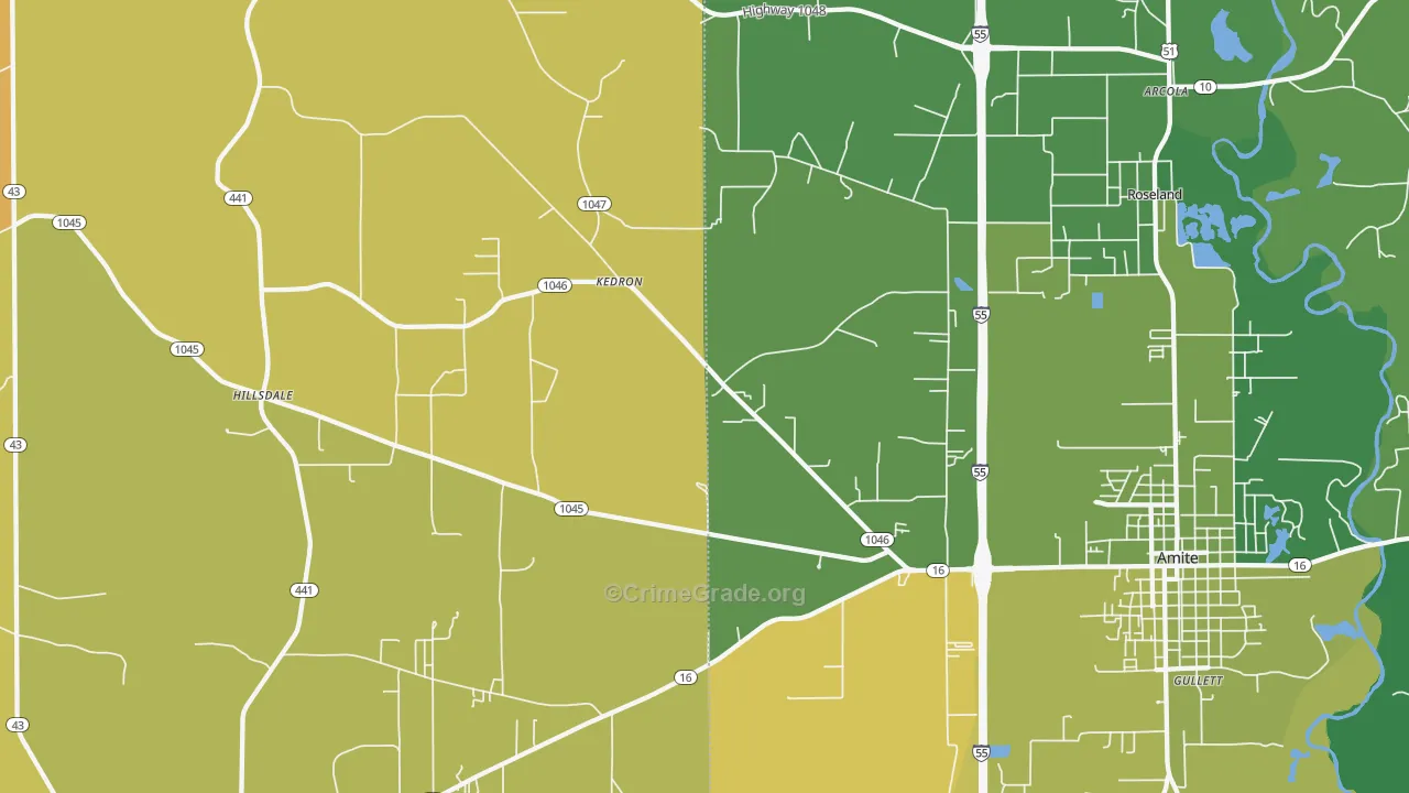 Kedron, LA Map of Vehicle Theft Rates