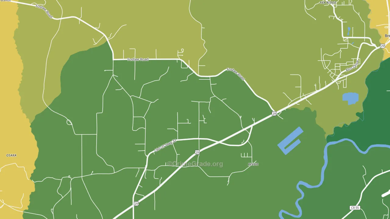 Keego, AL Map of Vehicle Theft Rates