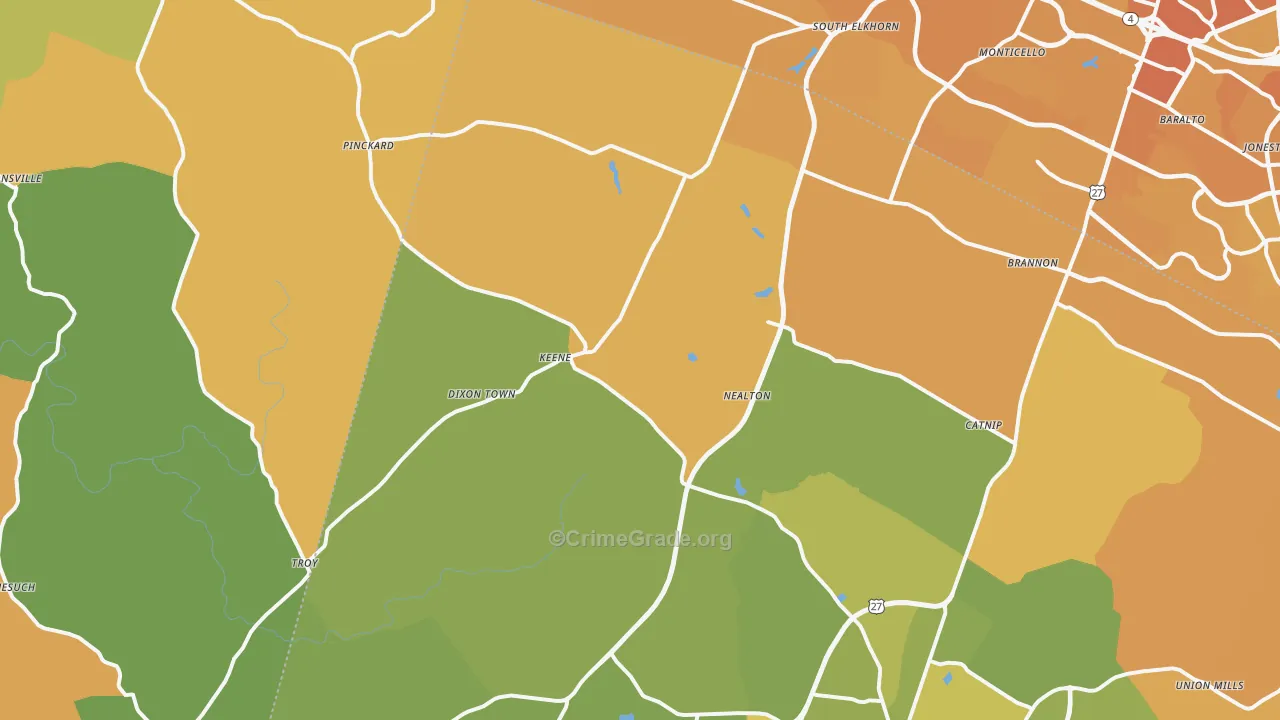 Keene, KY Map of Vehicle Theft Rates
