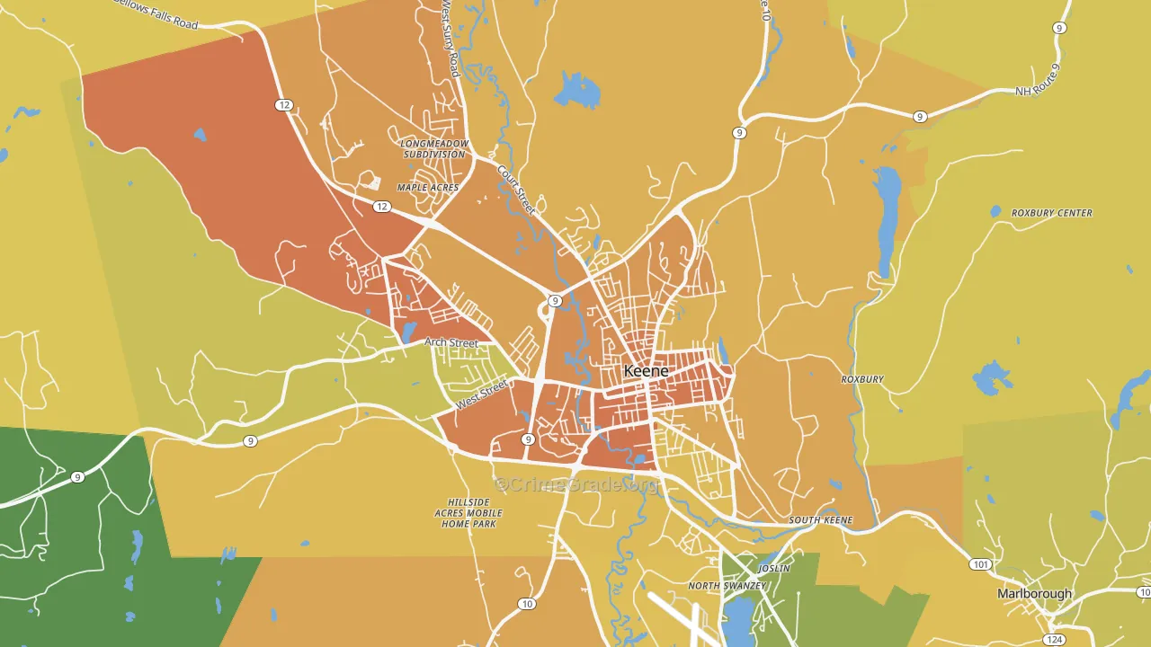 Keene, NH Map of Vehicle Theft Rates