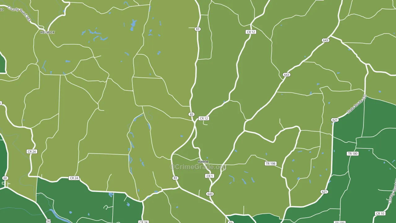 Keene, OH Map of Vehicle Theft Rates