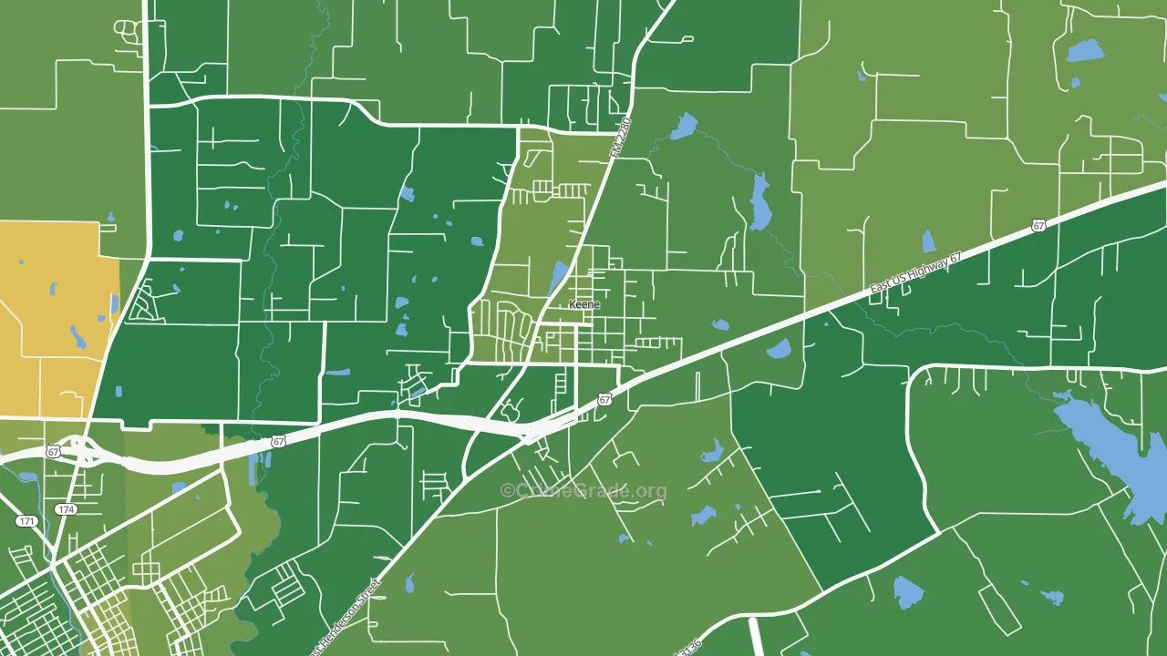 Keene, TX Map of Vehicle Theft Rates