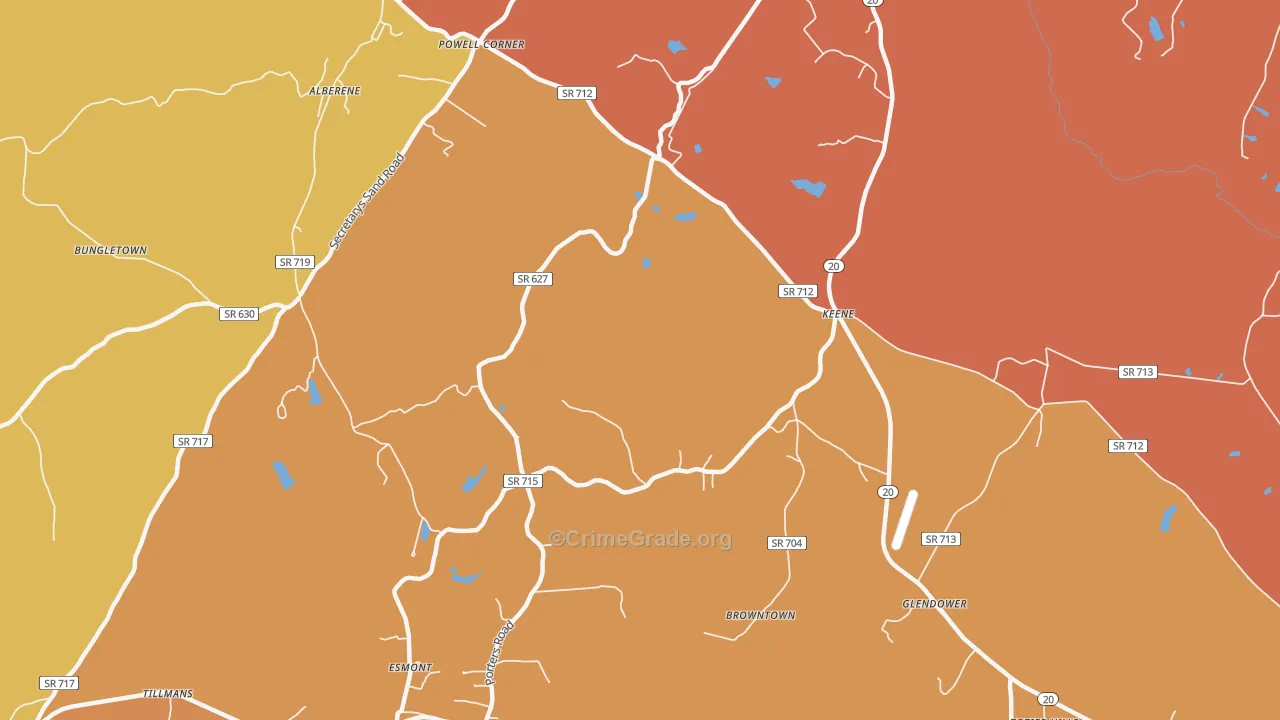Keene, VA Map of Vehicle Theft Rates