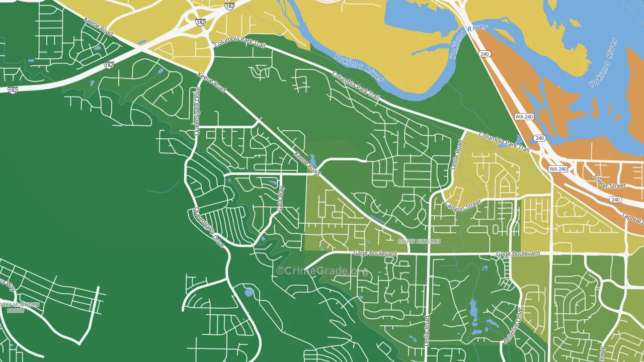 Keene Valley, Richland, WA Map of Vehicle Theft Rates