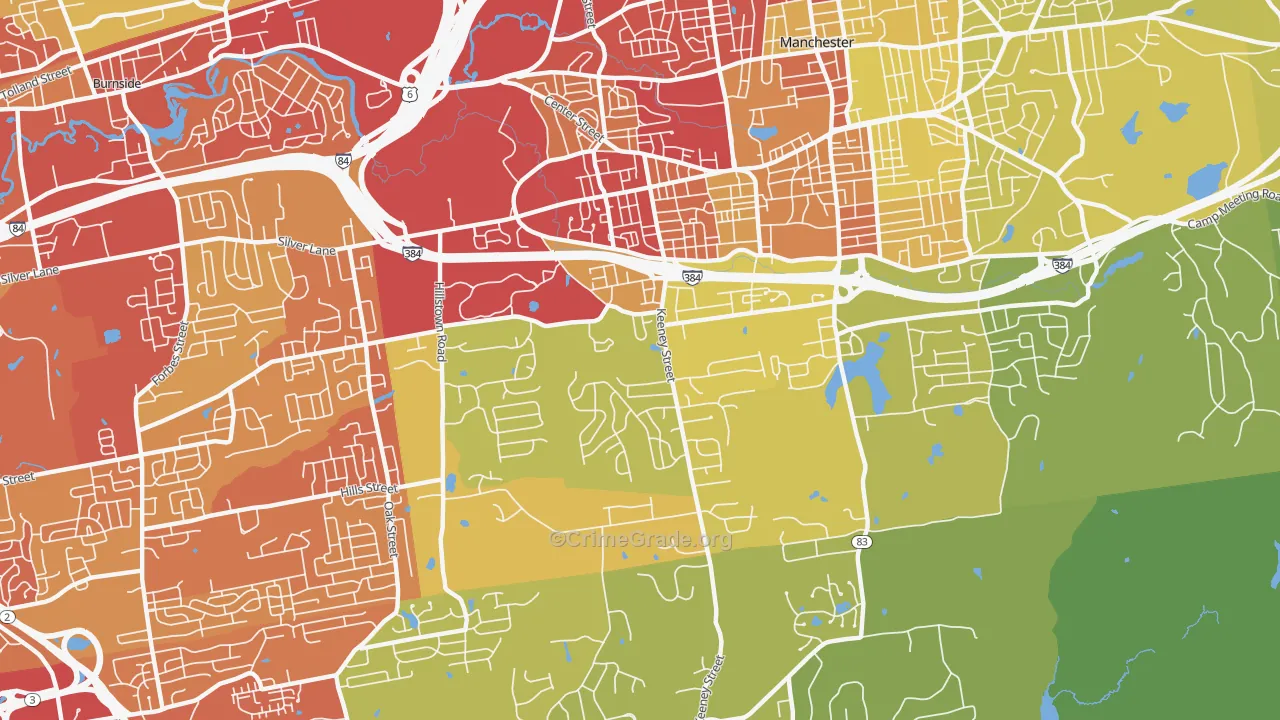 Keeney, Manchester, CT Map of Vehicle Theft Rates