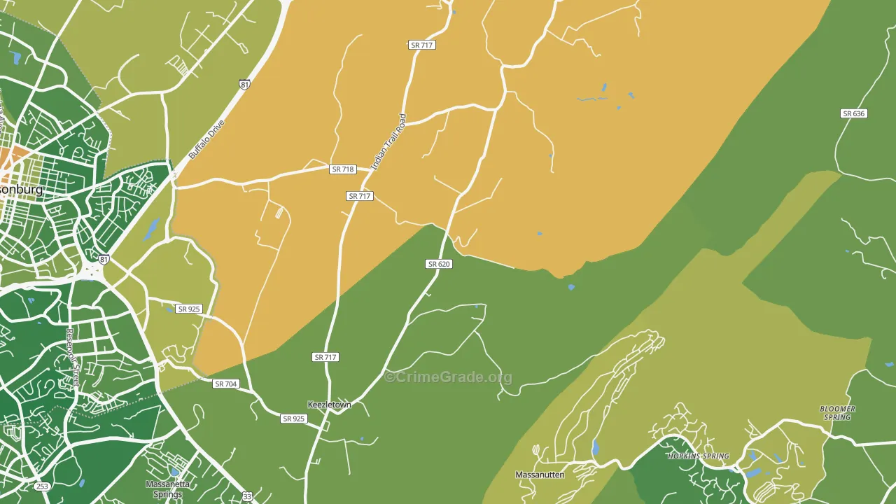 Keezletown, VA Map of Vehicle Theft Rates