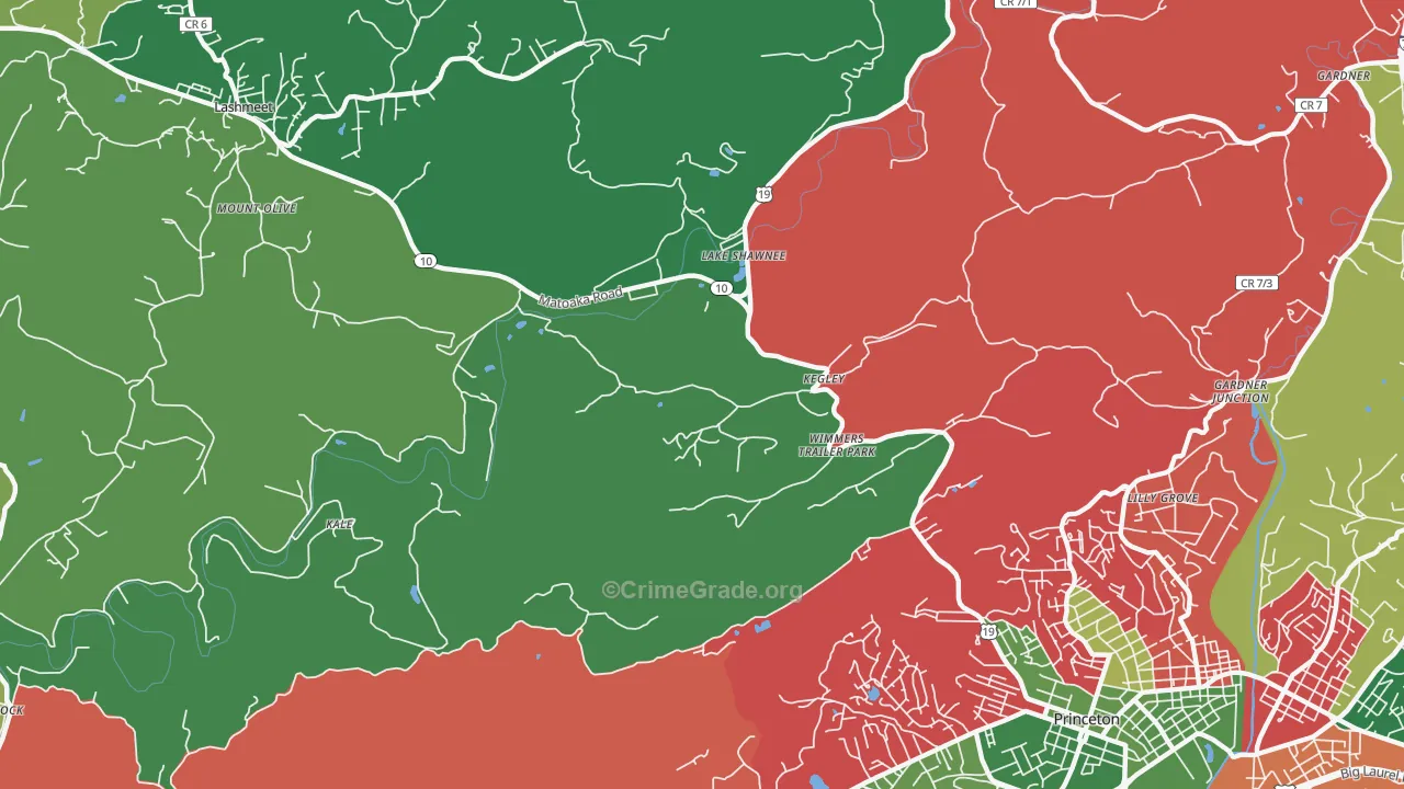 Kegley, WV Map of Vehicle Theft Rates