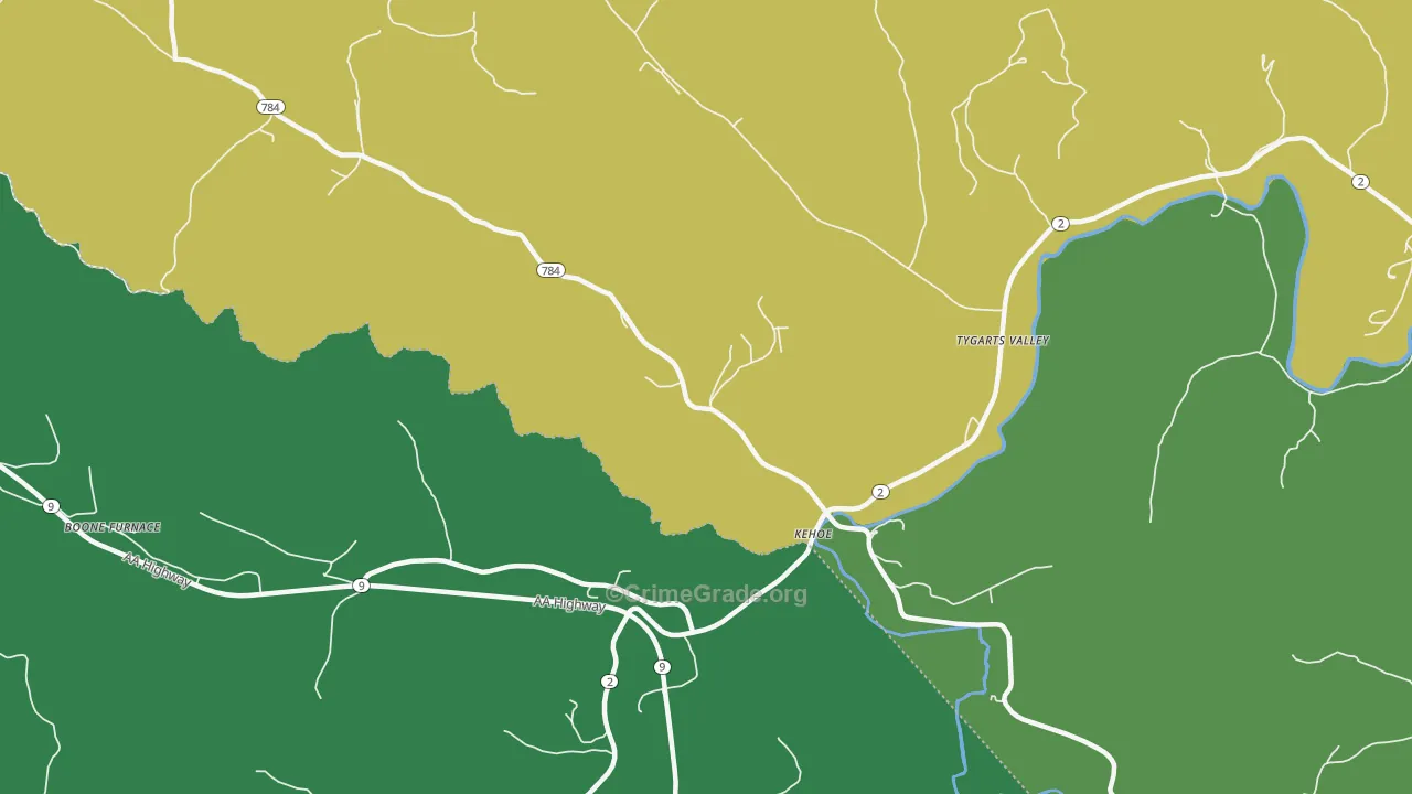 Kehoe, KY Map of Vehicle Theft Rates