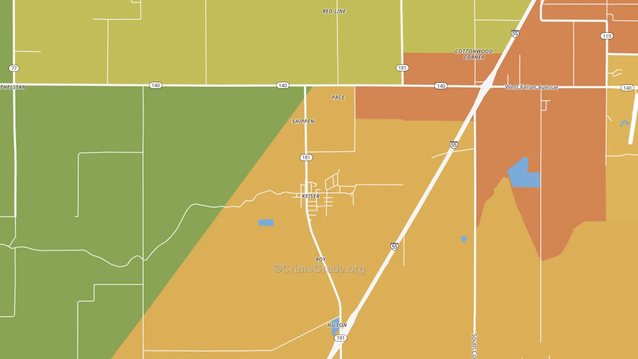 Keiser, AR Map of Vehicle Theft Rates