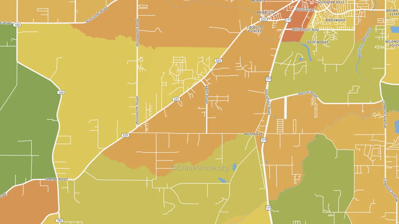 Keithville, LA Map of Vehicle Theft Rates