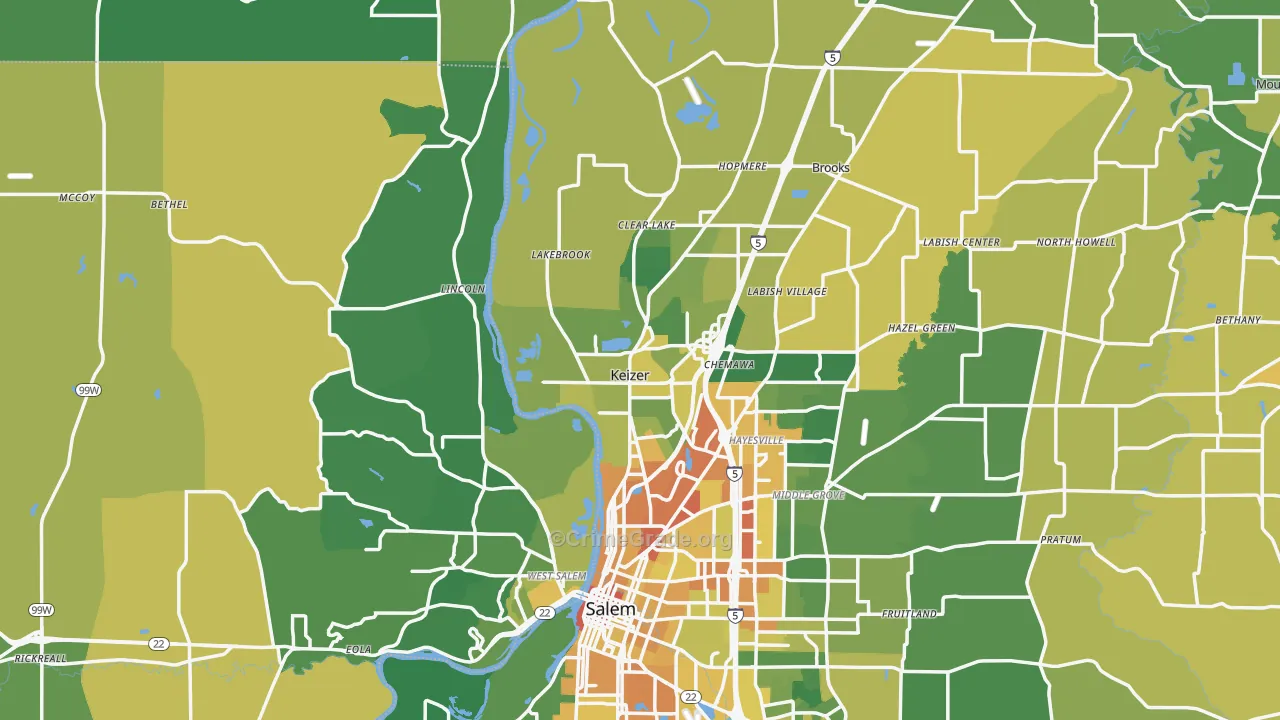 Keizer, OR Map of Vehicle Theft Rates