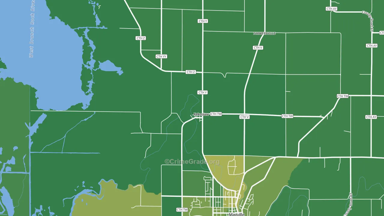 Kekoskee, WI Map of Vehicle Theft Rates