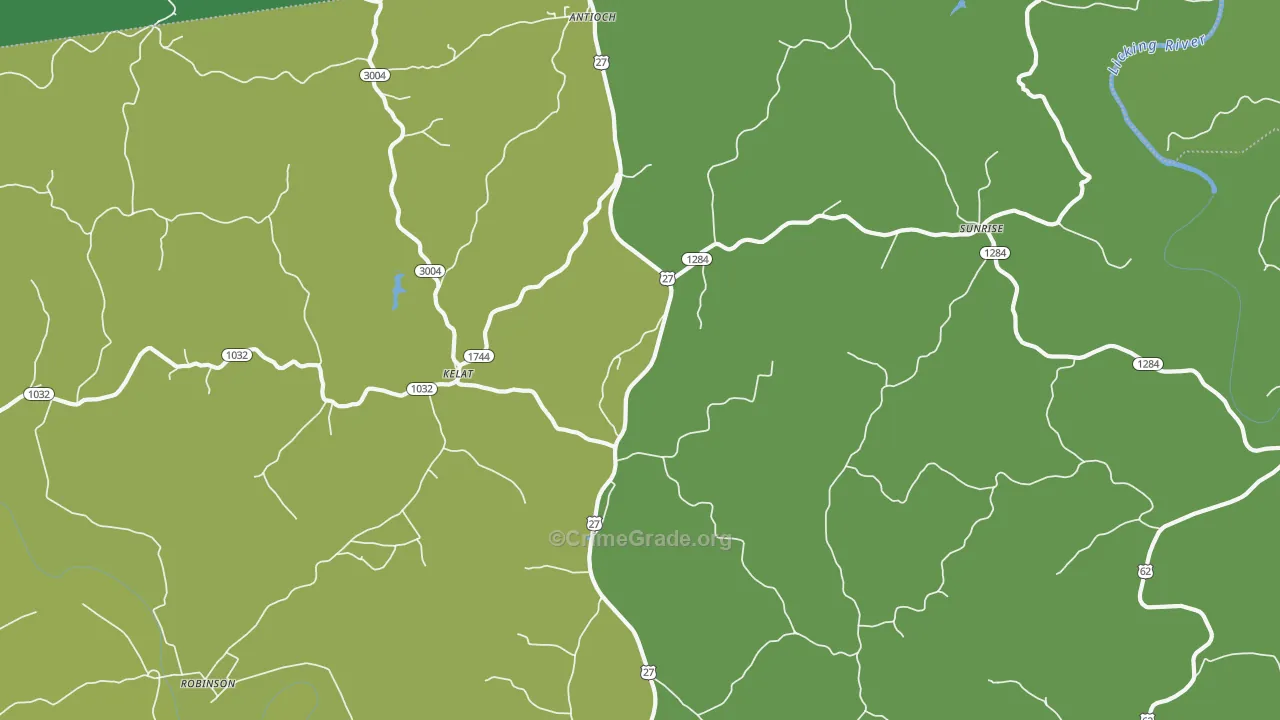Kelat, KY Map of Vehicle Theft Rates