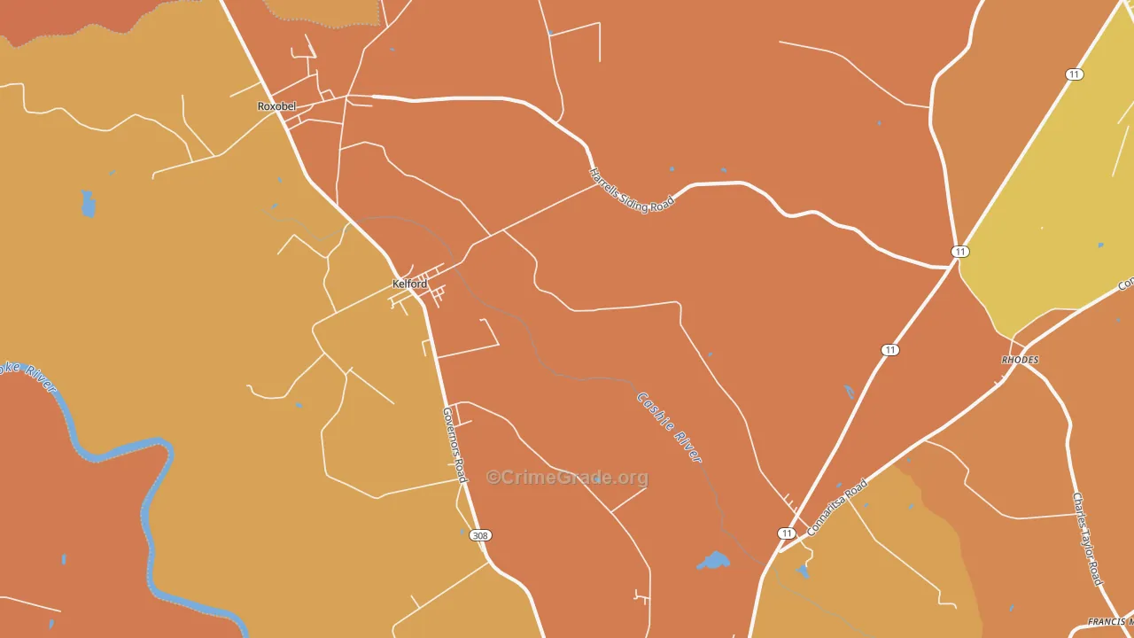 Kelford, NC Map of Vehicle Theft Rates