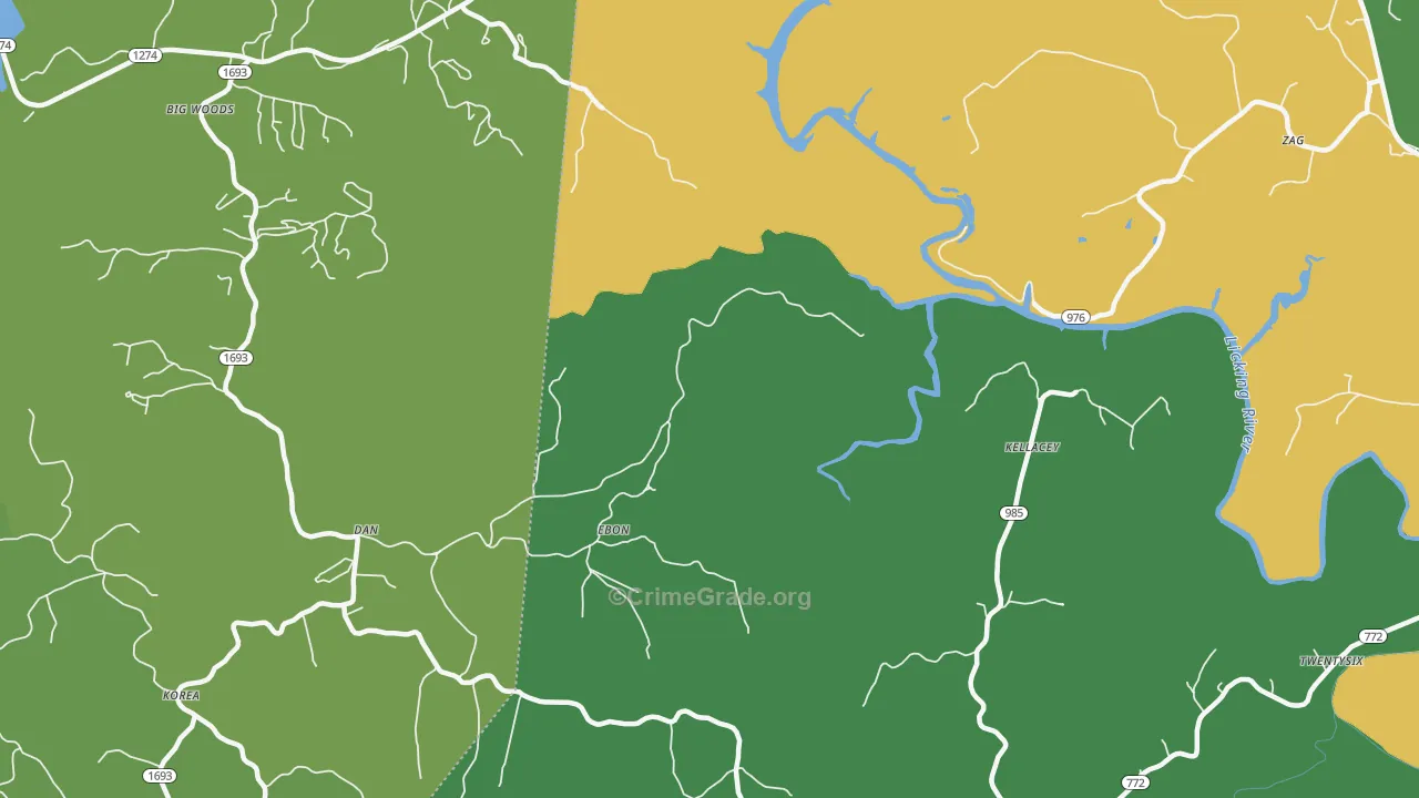 Kellacey, KY Map of Vehicle Theft Rates