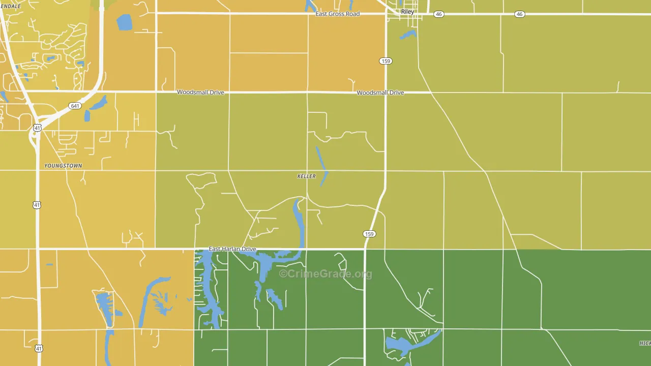 Keller, IN Map of Vehicle Theft Rates