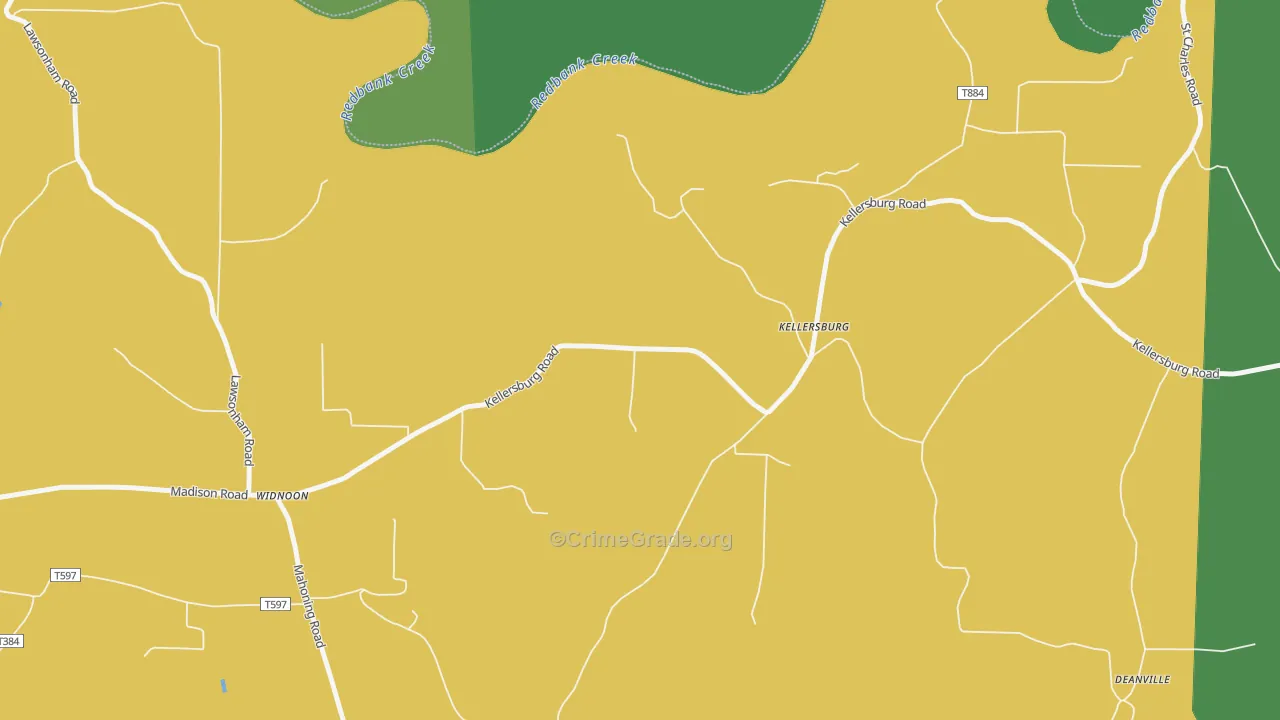 Kellersburg, PA Map of Vehicle Theft Rates