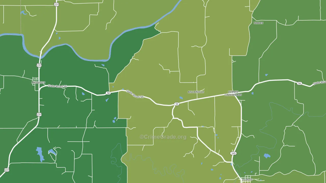 Kellerville, IN Map of Vehicle Theft Rates