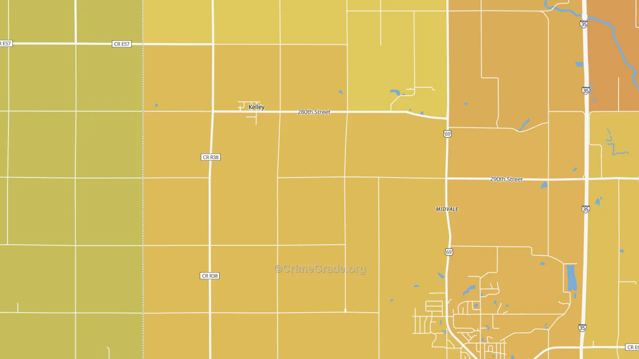 Kelley, IA Map of Vehicle Theft Rates